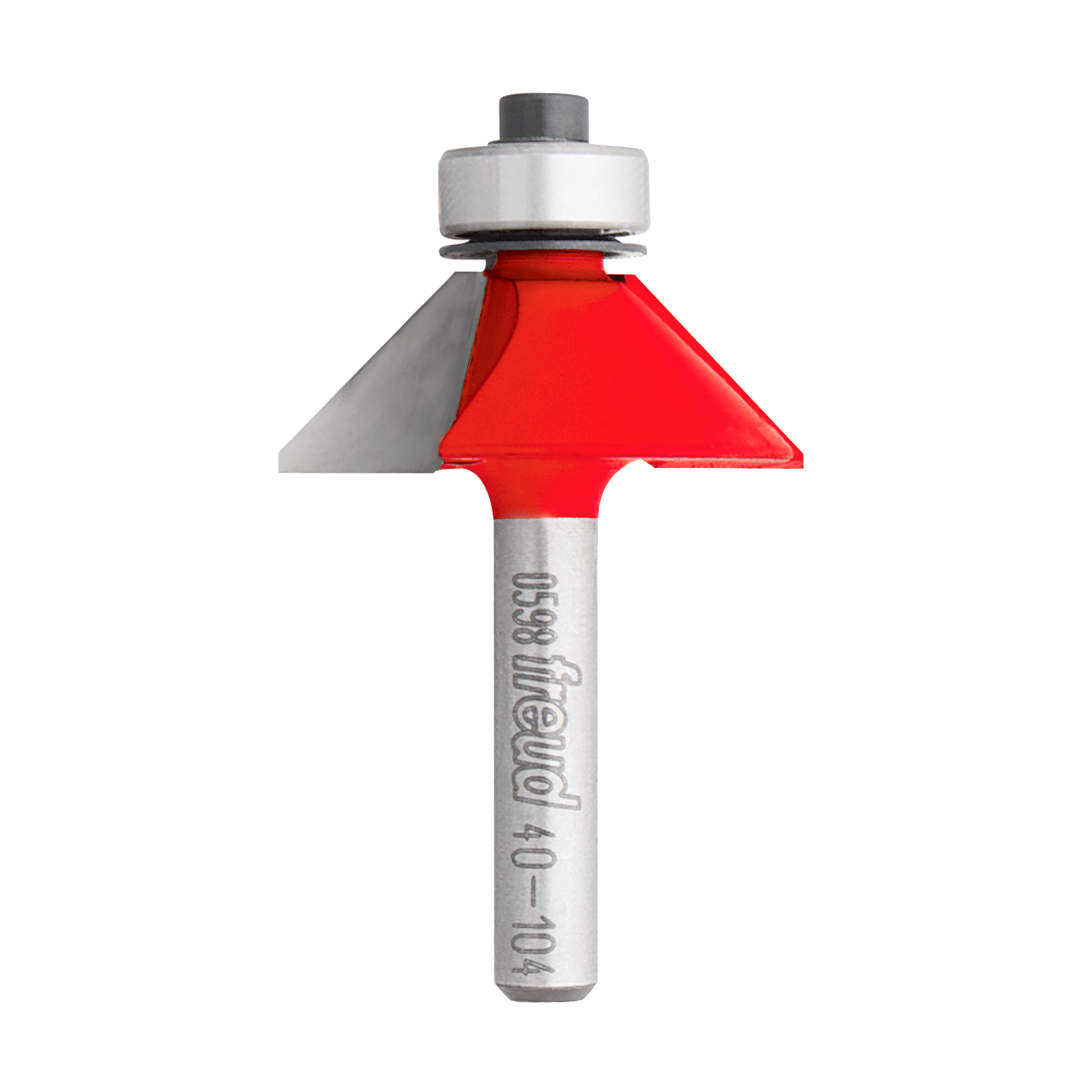 Freud 40-104 chamfer bit with red cutting head and metal shank marked with model number.
