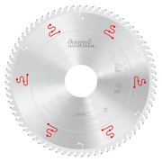 Freud 350mm circular saw blade with silver tooth design and red markings for horizontal beam saw applications.