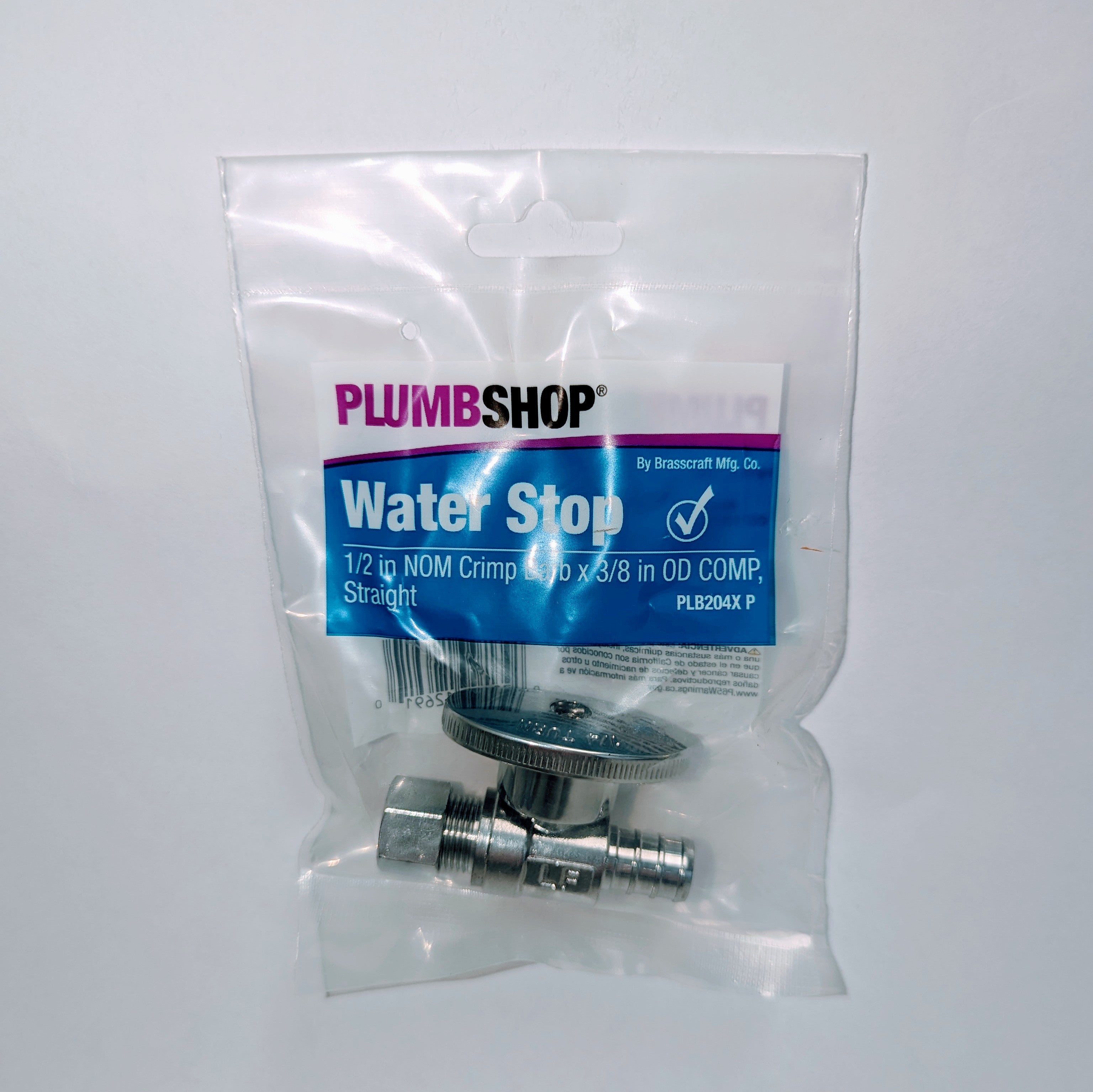 PEX 1/2 BARB X 3/8 OD STRAIGHT STOP VALVE CHR