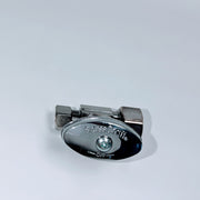 Chrome straight valve with two compression fittings, one larger and one smaller, shown from above against white background.