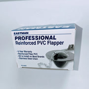 Eastman Professional reinforced PVC flapper with stainless steel chain in retail packaging box.