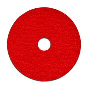 Red fiber disc with center hole and textured abrasive surface.