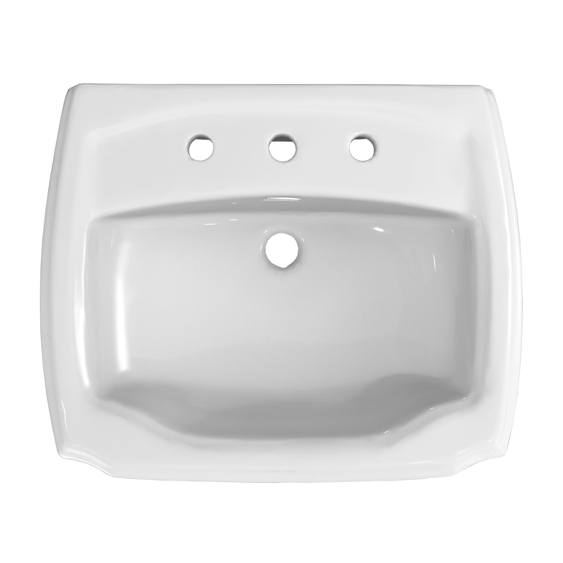 Cotton white ceramic pedestal sink with rectangular basin and three faucet holes across the upper deck.
