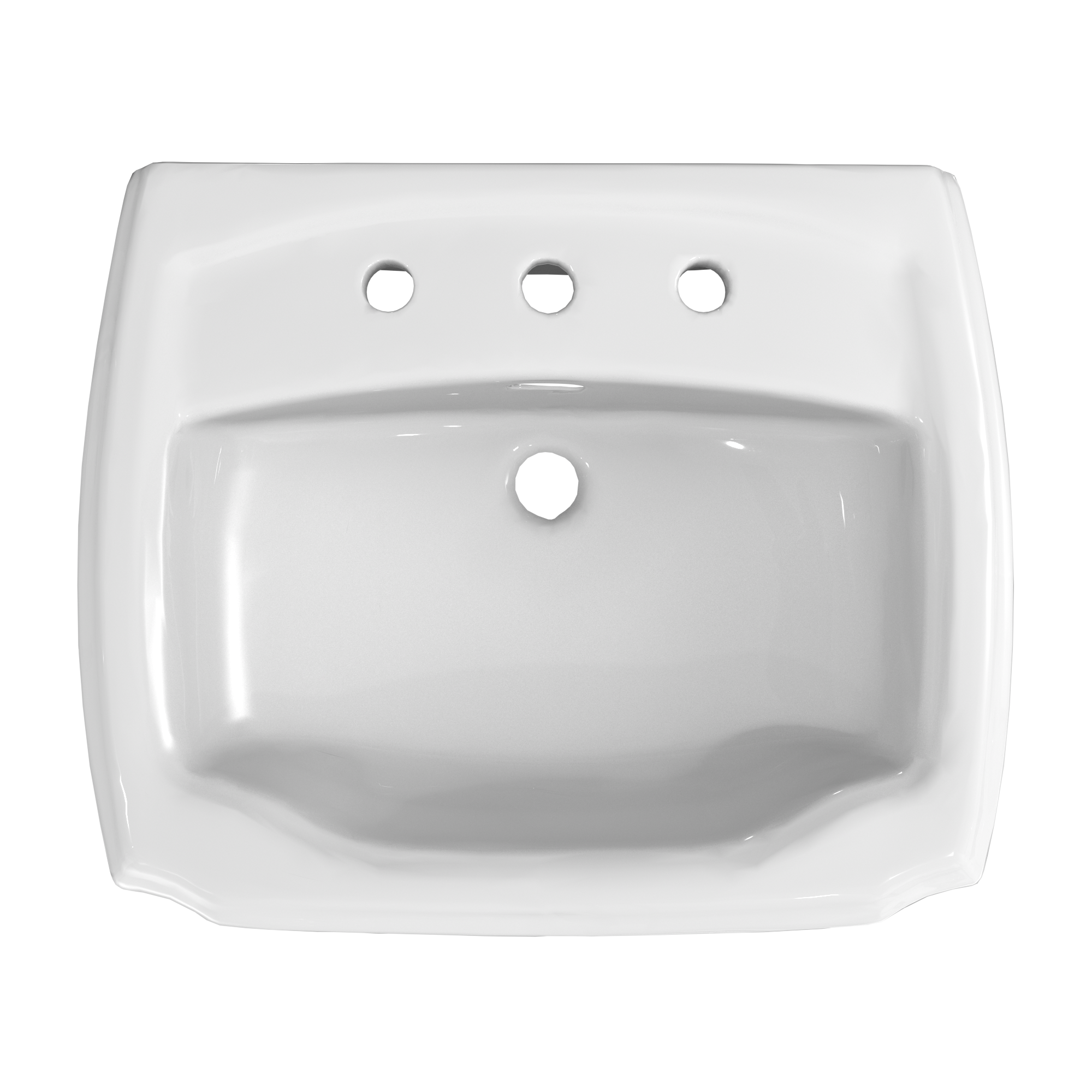 Cotton white ceramic pedestal sink with rectangular basin and three faucet holes across the upper deck.