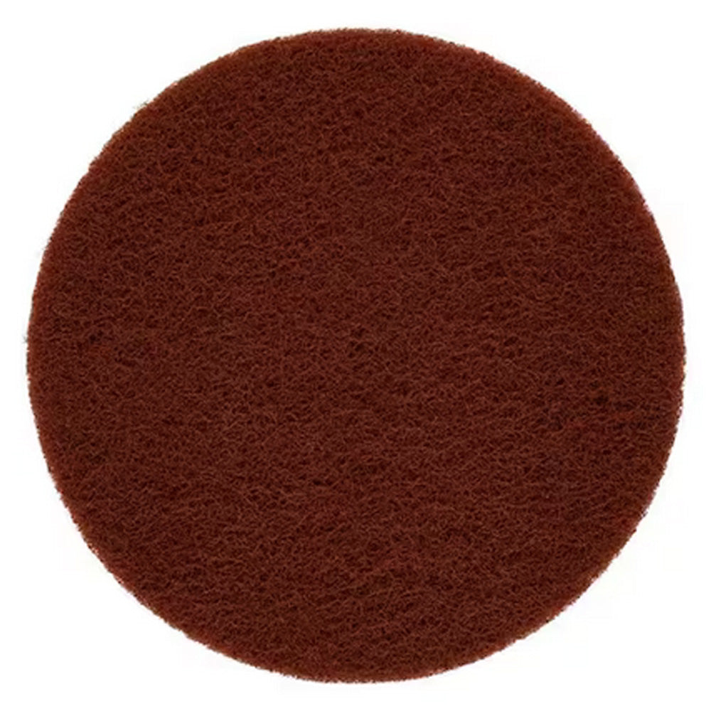 Round reddish-brown non-woven backing pad with textured surface for orbital sanders.