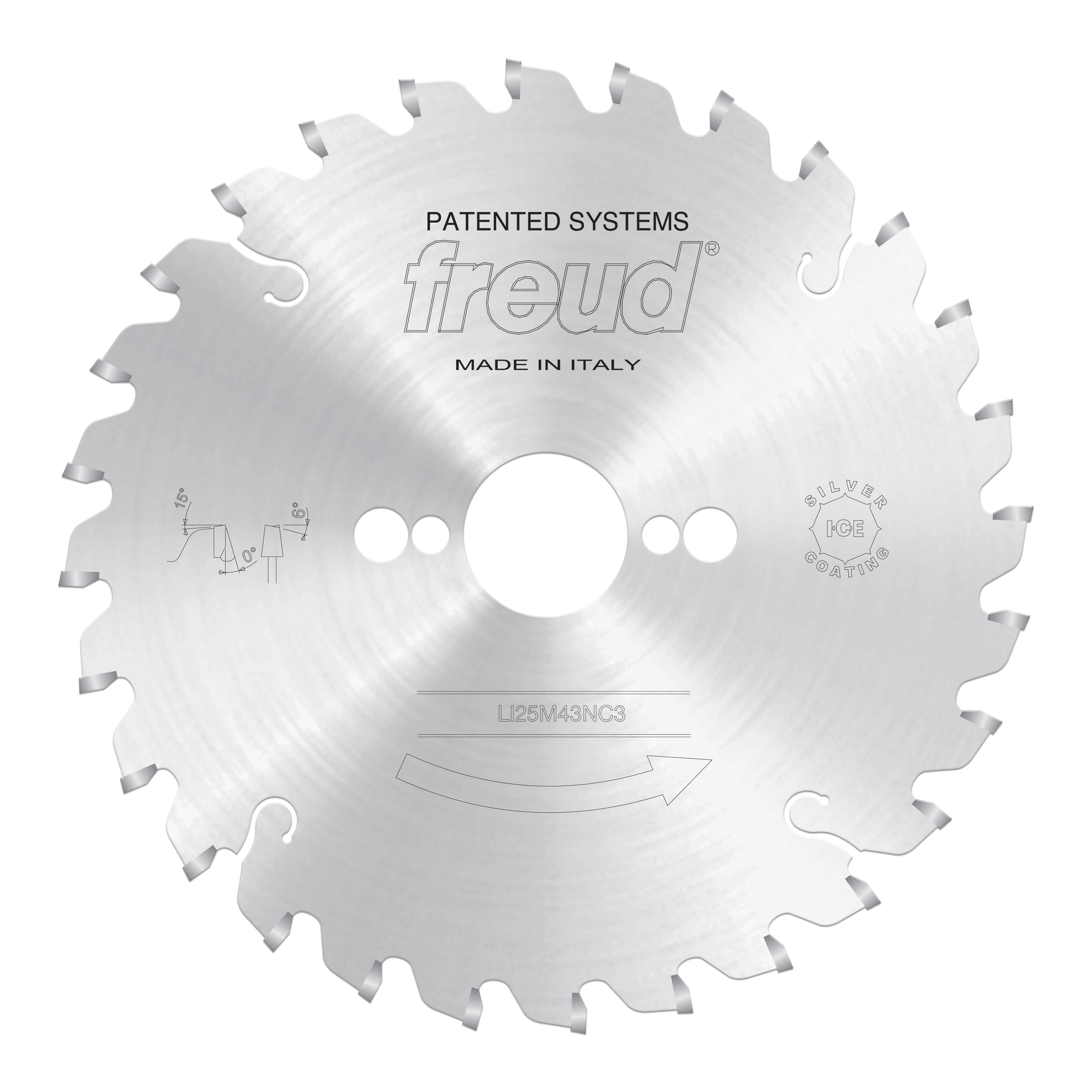 Freud 180mm conical scoring saw blade with alternating teeth and central mounting holes.