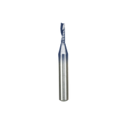 Freud 1/8" diameter O-flute up spiral router bit with blue-coated cutting head and silver cylindrical shank.
