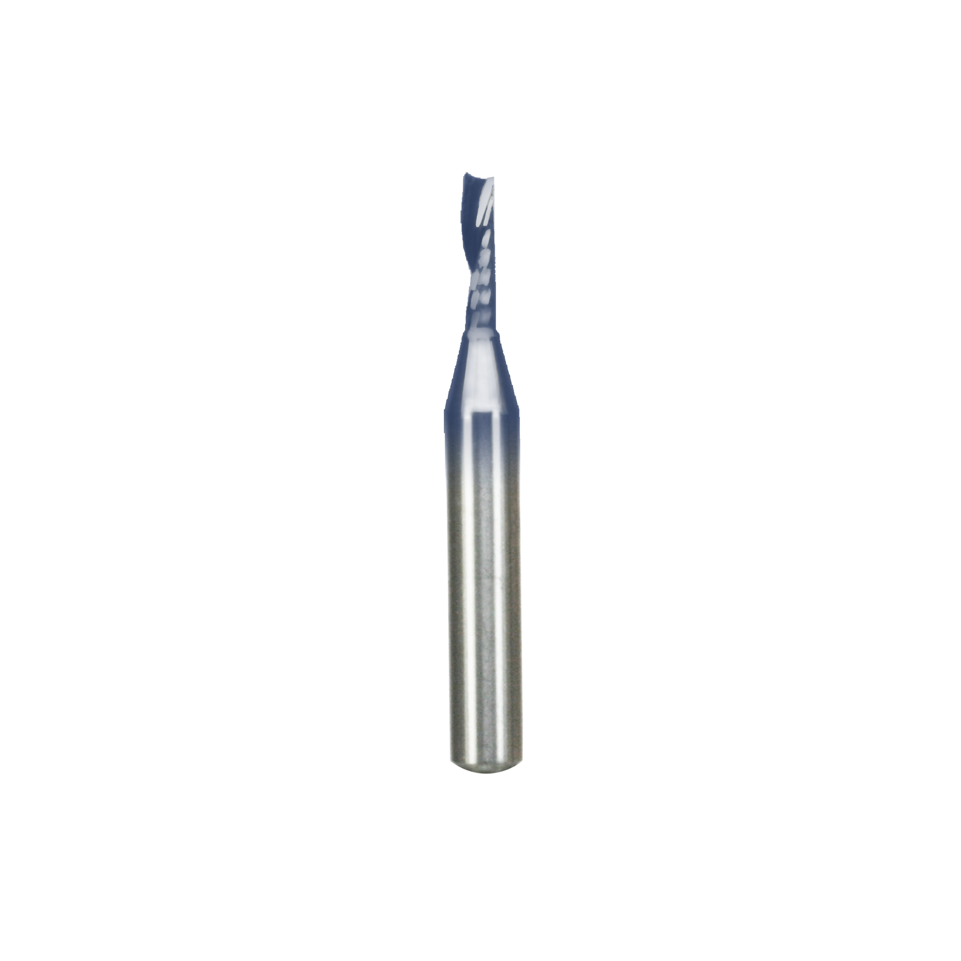 Freud 1/8" diameter O-flute up spiral router bit with blue-coated cutting head and silver cylindrical shank.
