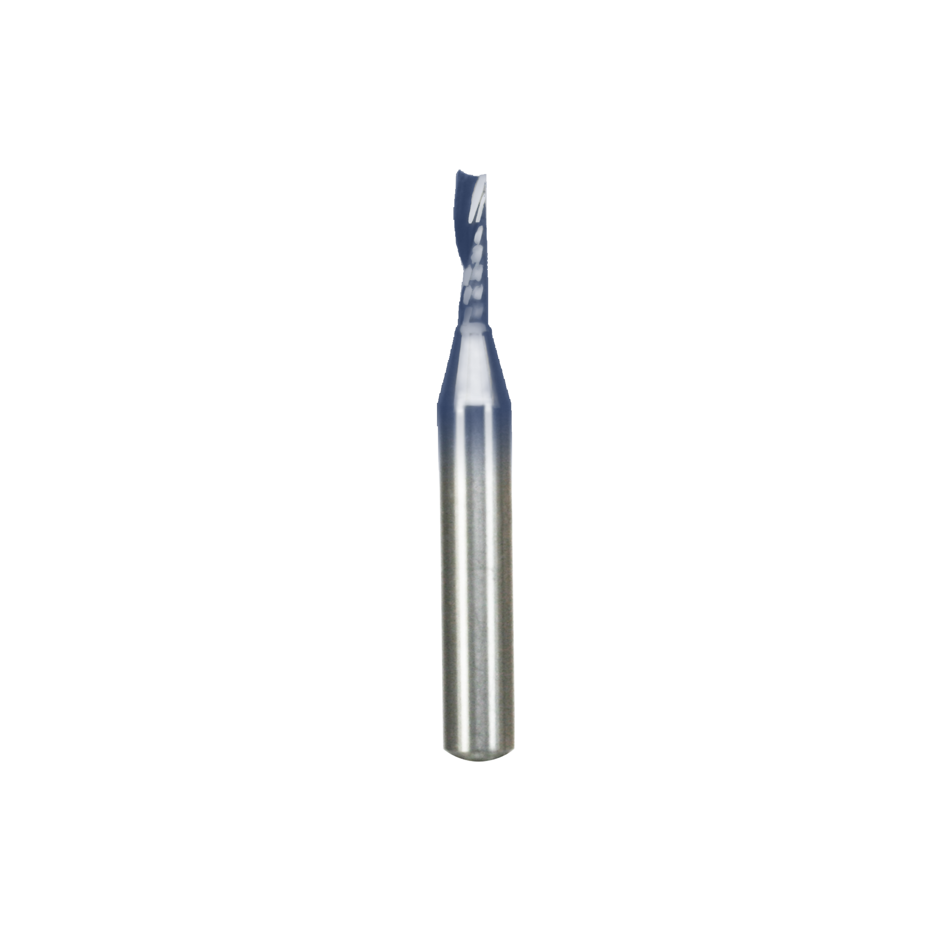 Freud 1/8" diameter O-flute up spiral router bit with blue-coated cutting head and silver cylindrical shank.