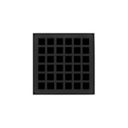 Matte black square drain grate with grid pattern and center drain opening.