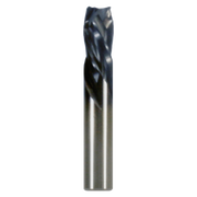Black and silver four-flute mortise compression drill bit with twisted flutes and cylindrical shank.