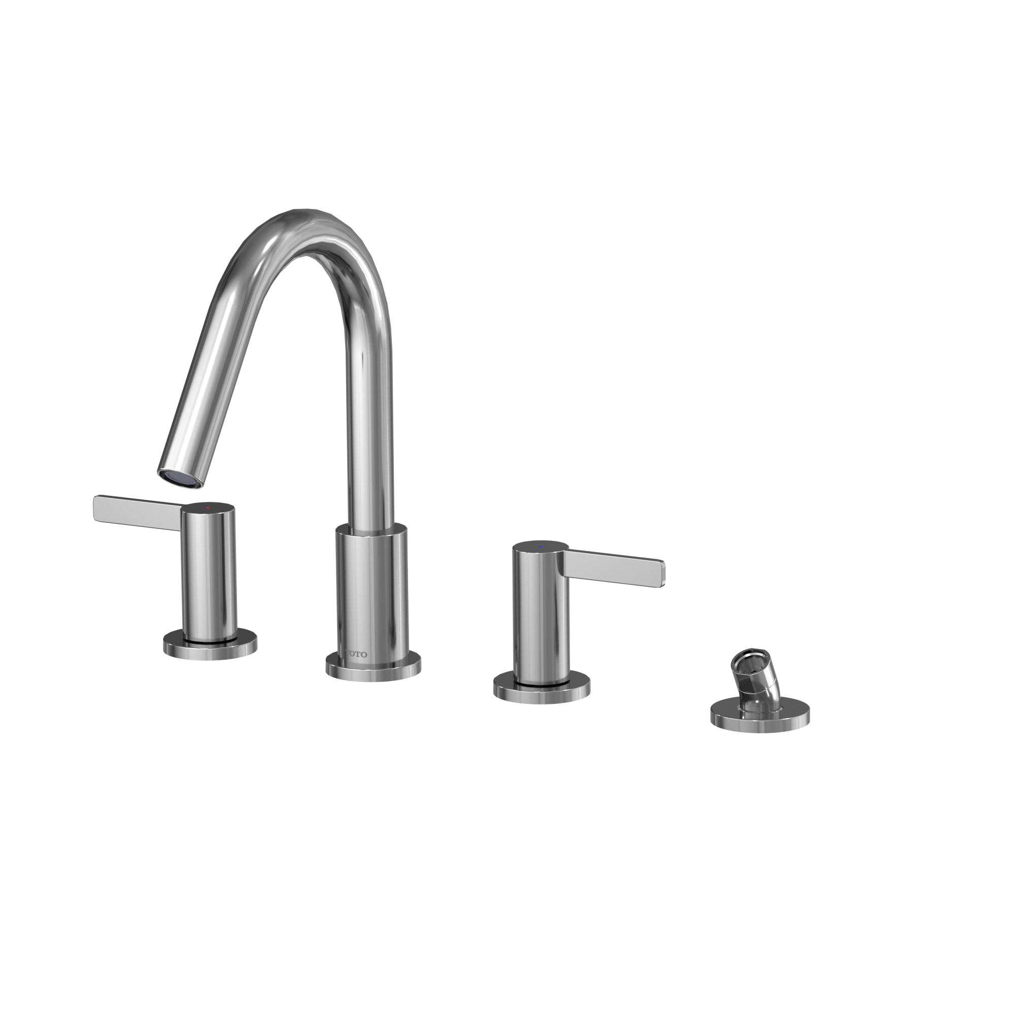Toto GF Two Lever Handle Deck-Mount Roman Tub Filler Trim With Handshower, Polished Chrome