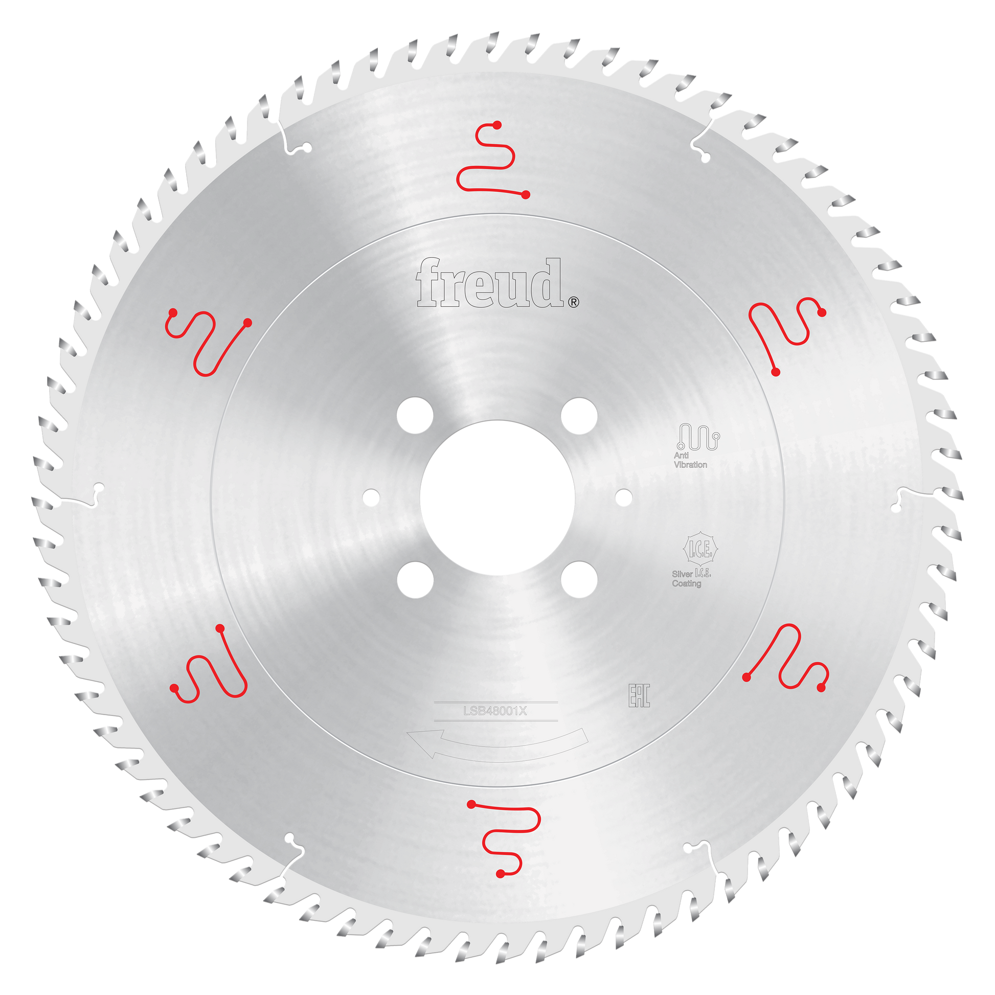 Freud 480mm circular saw blade with silver carbide teeth and center mounting holes for horizontal beam saws.
