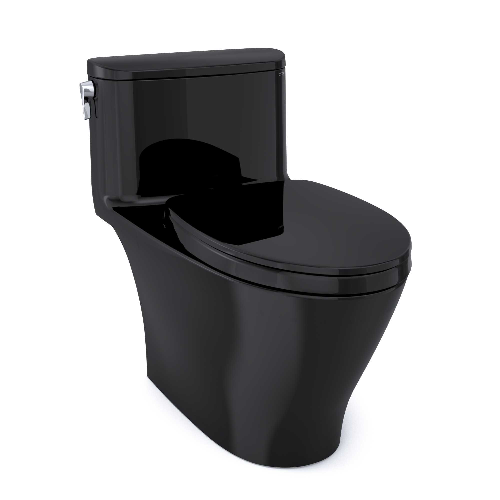 Toto Nexus One Piece Elongated Auto Flush Washlet+ Ready Universal Height Toilet Toilet 1.28 GPF with SS124 SoftClose Seat in Ebony