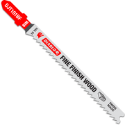 Diablo bi-metal T-shank jig saw blade with red handle, 10 TPI teeth, and "Fine Finish Wood" marking on silver blade.