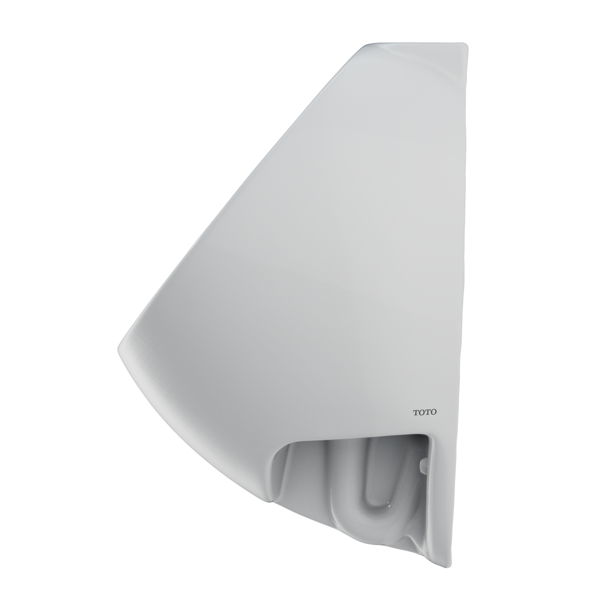 Cotton white wall-mounted urinal with curved trapezoid shape and integral drain basin.
