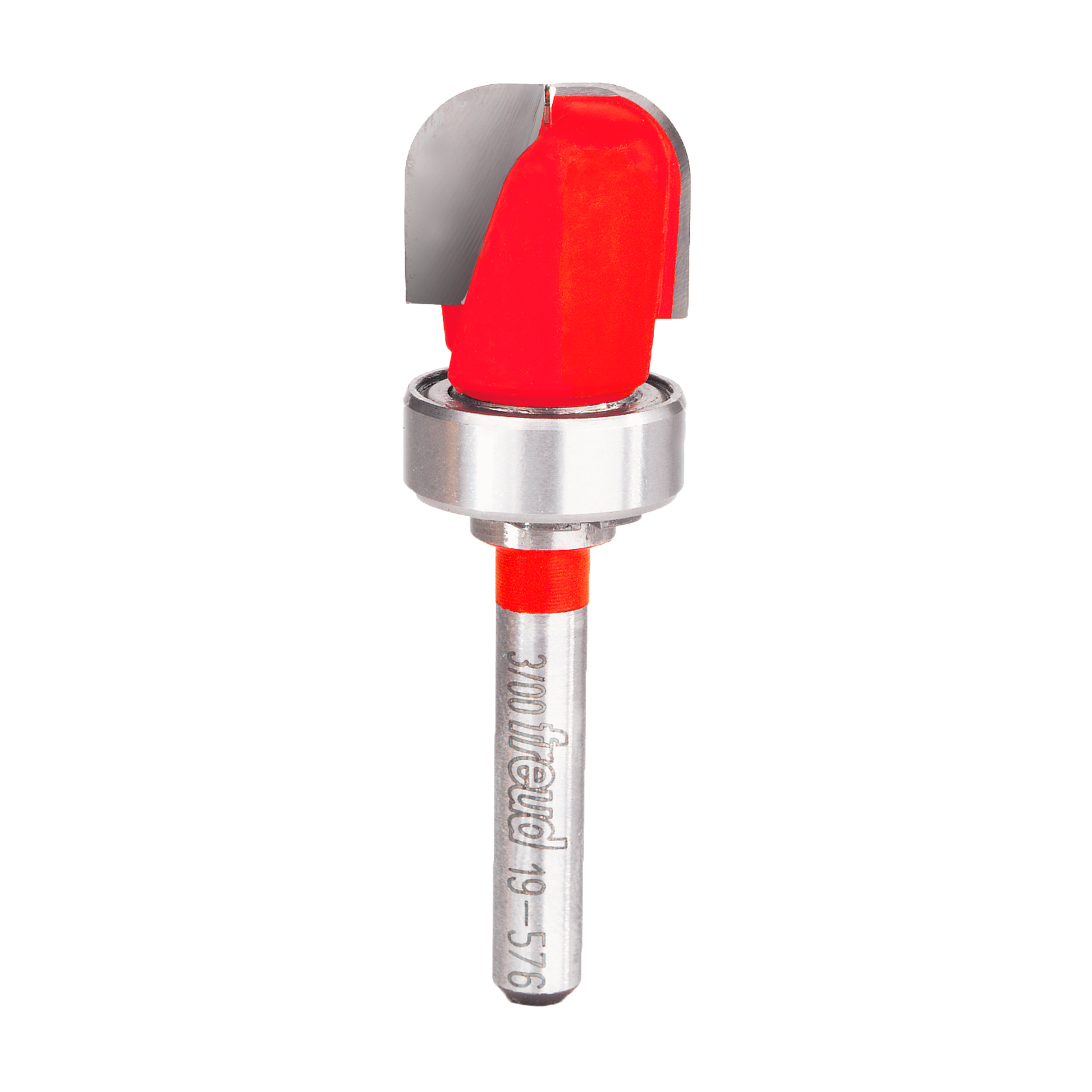 Freud 1/4" radius dish carving bit with red cutting head and metal shank for woodworking routers.