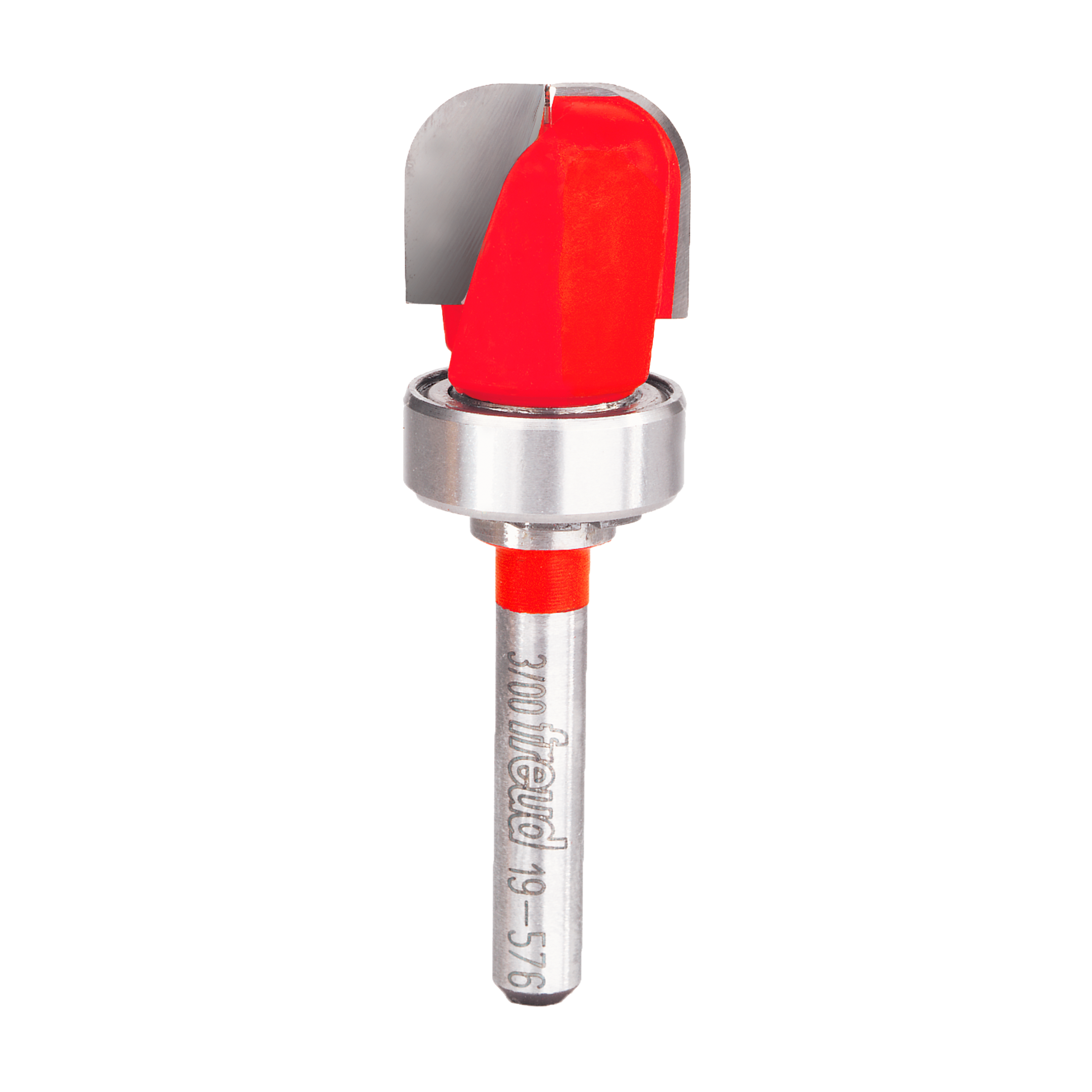 Freud 1/4" radius dish carving bit with red cutting head and metal shank for woodworking routers.