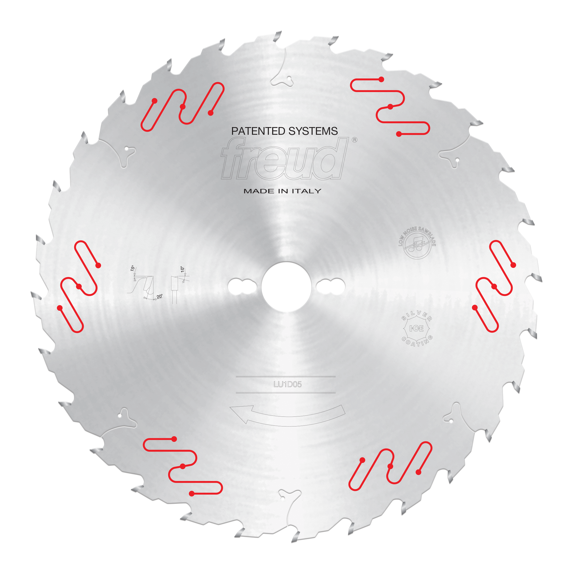 Freud LU1D05 300mm circular saw blade with carbide-tipped teeth and central mounting hole, made in Italy.