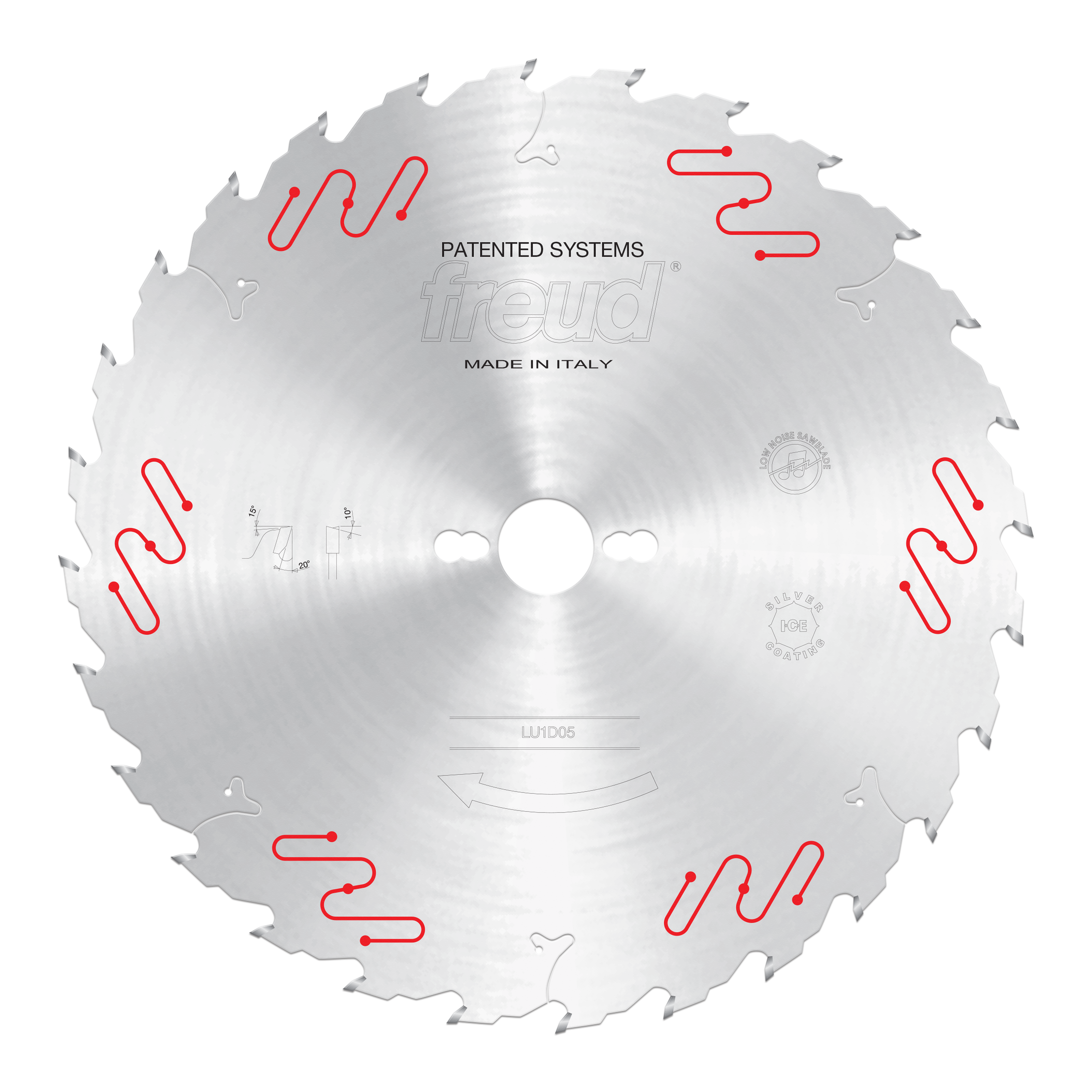 Freud LU1D05 300mm circular saw blade with carbide-tipped teeth and central mounting hole, made in Italy.