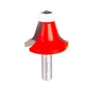 Round over bowl router bit with red cutting head, white top bearing, and silver metal shank.
