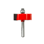 Freud 1-3/8" rabbeting bit with red body, bearing guide, and metal shank for woodworking routers.