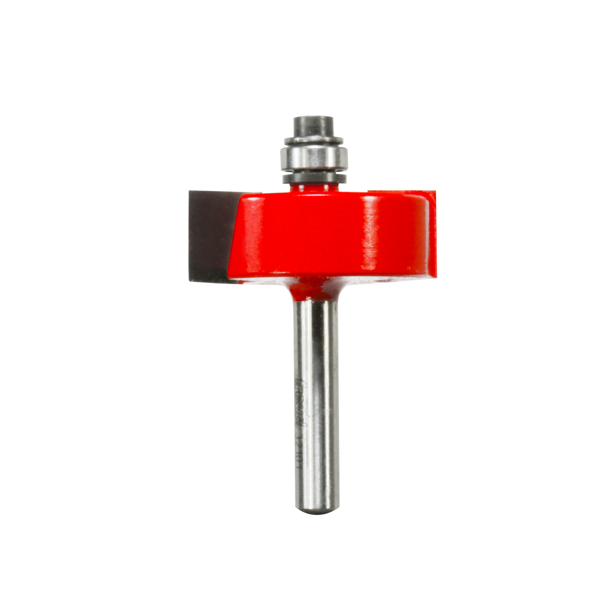 Freud 1-3/8" rabbeting bit with red body, bearing guide, and metal shank for woodworking routers.
