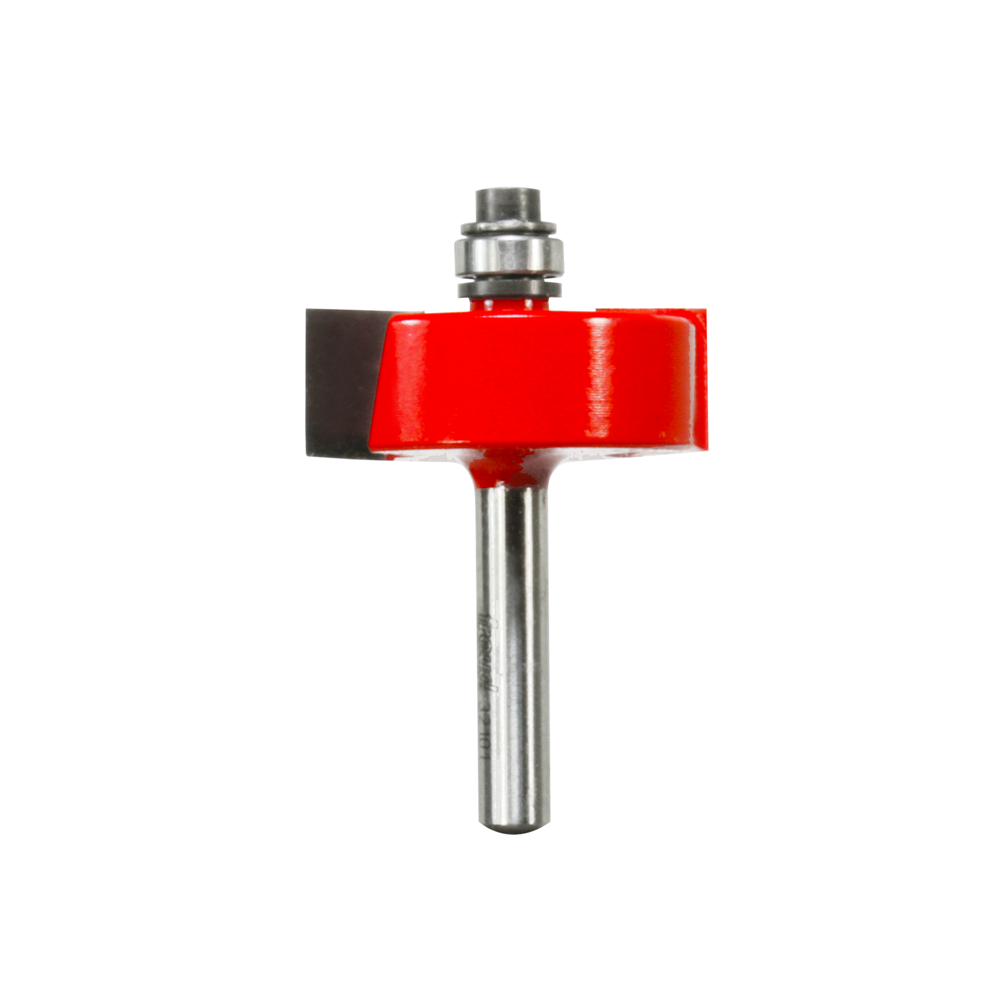 Freud 1-3/8" rabbeting bit with red body, bearing guide, and metal shank for woodworking routers.