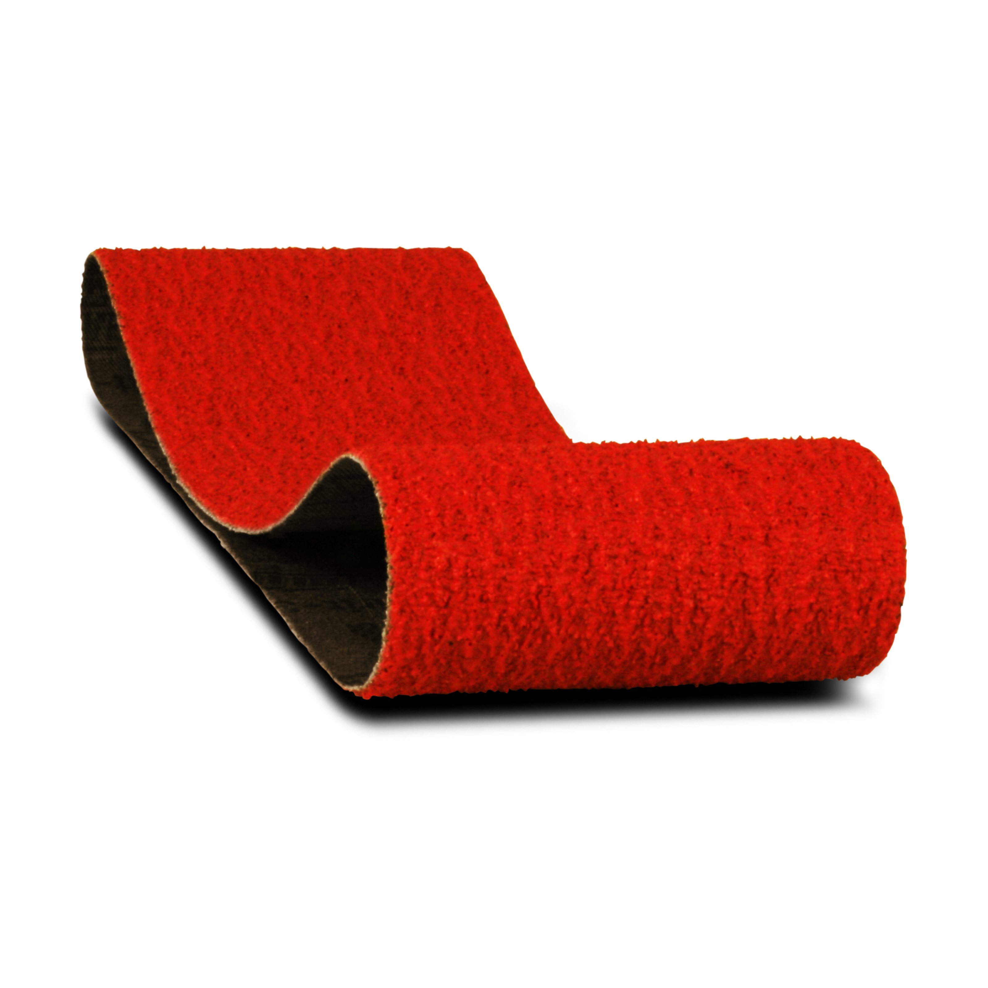 Two red sanding belts with black backing, 3 inches wide by 21 inches long, 36 grit.