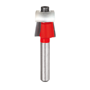 Freud 9/16" bevel trim bit with red cutting head, silver shaft, and bearing collar for router use.