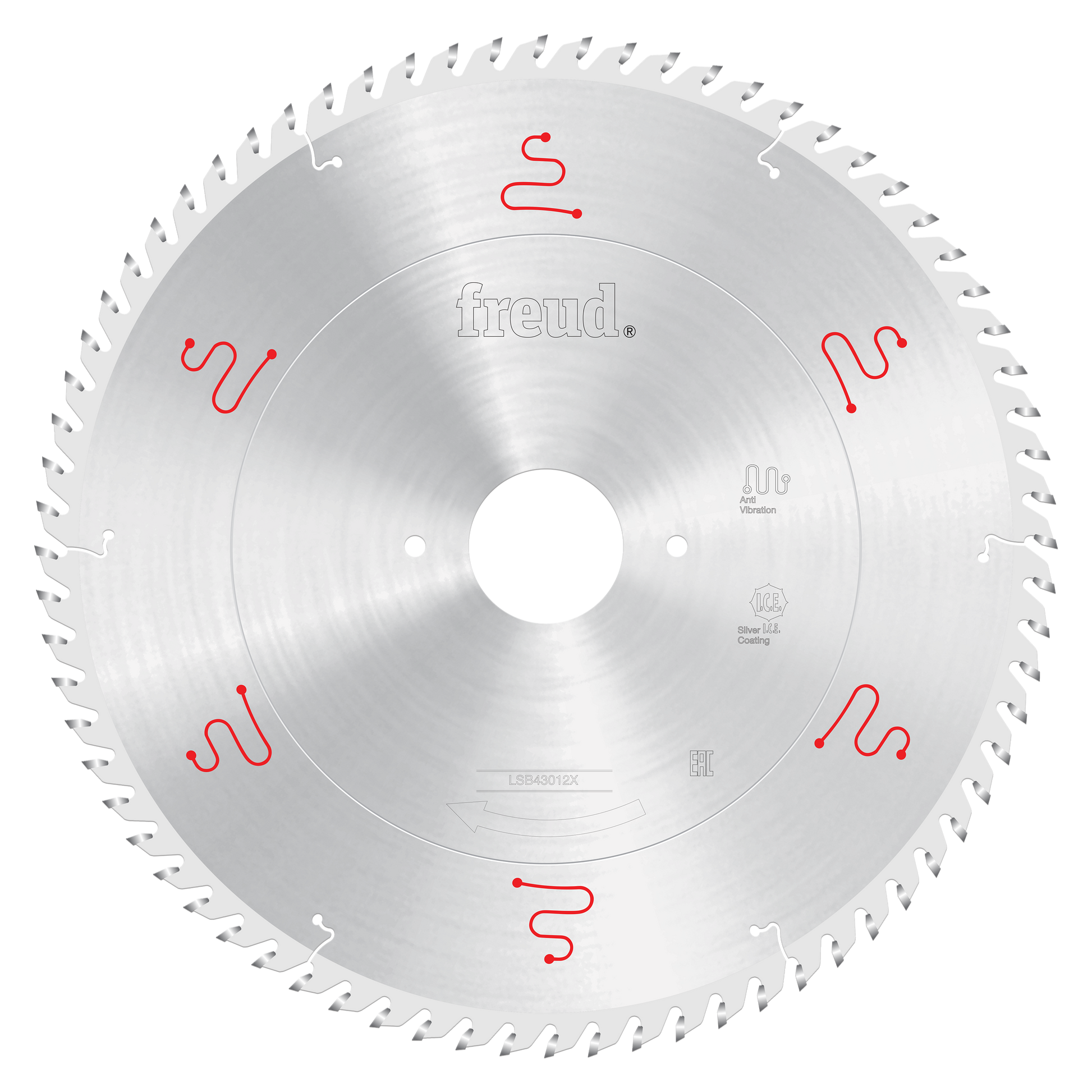Freud 430mm circular saw blade with multiple teeth around perimeter and central arbor hole for horizontal beam saw.