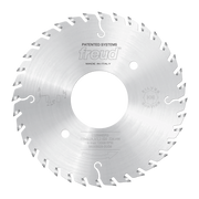 Freud 200mm conical scoring saw blade with carbide teeth and center hole, marked "Made in Italy."