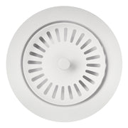 White metal basket strainer with perforated drain slots arranged in a circular pattern around center post.
