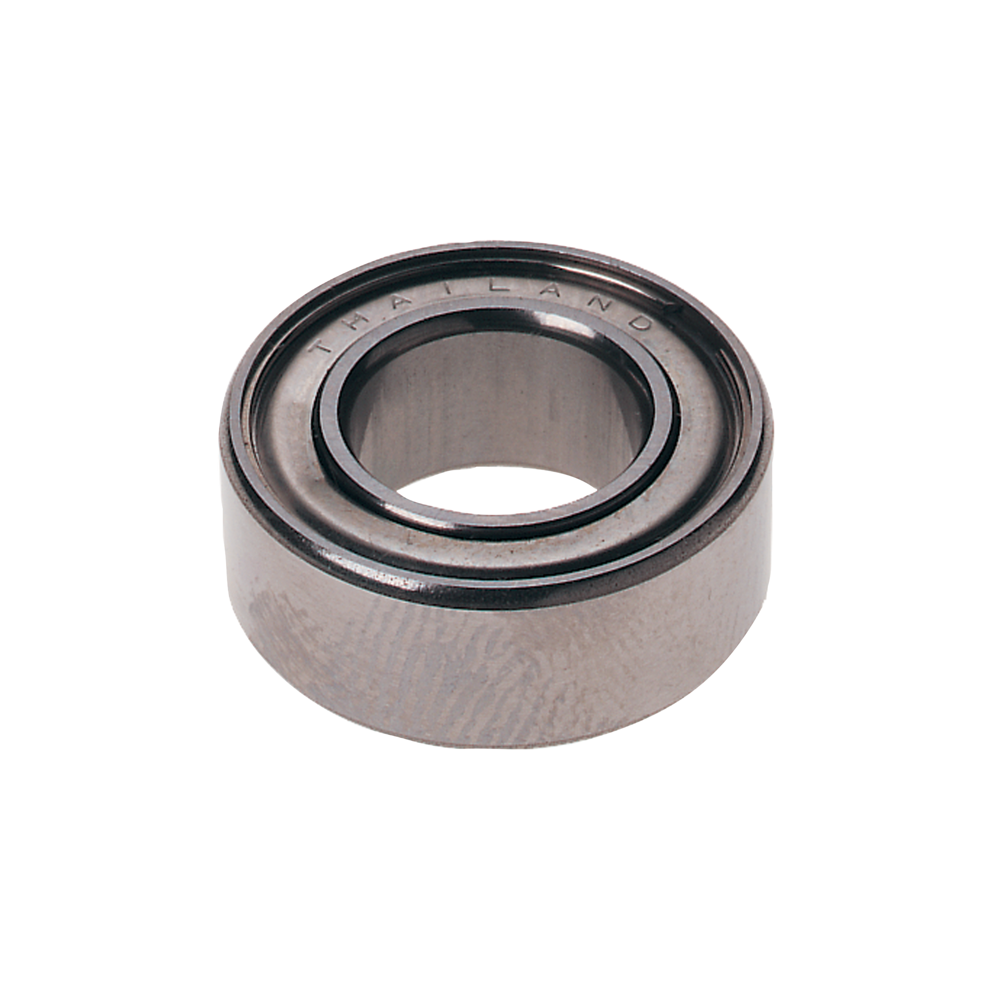 Steel ball bearing with central hollow bore and "THAILAND" text stamped on outer ring.