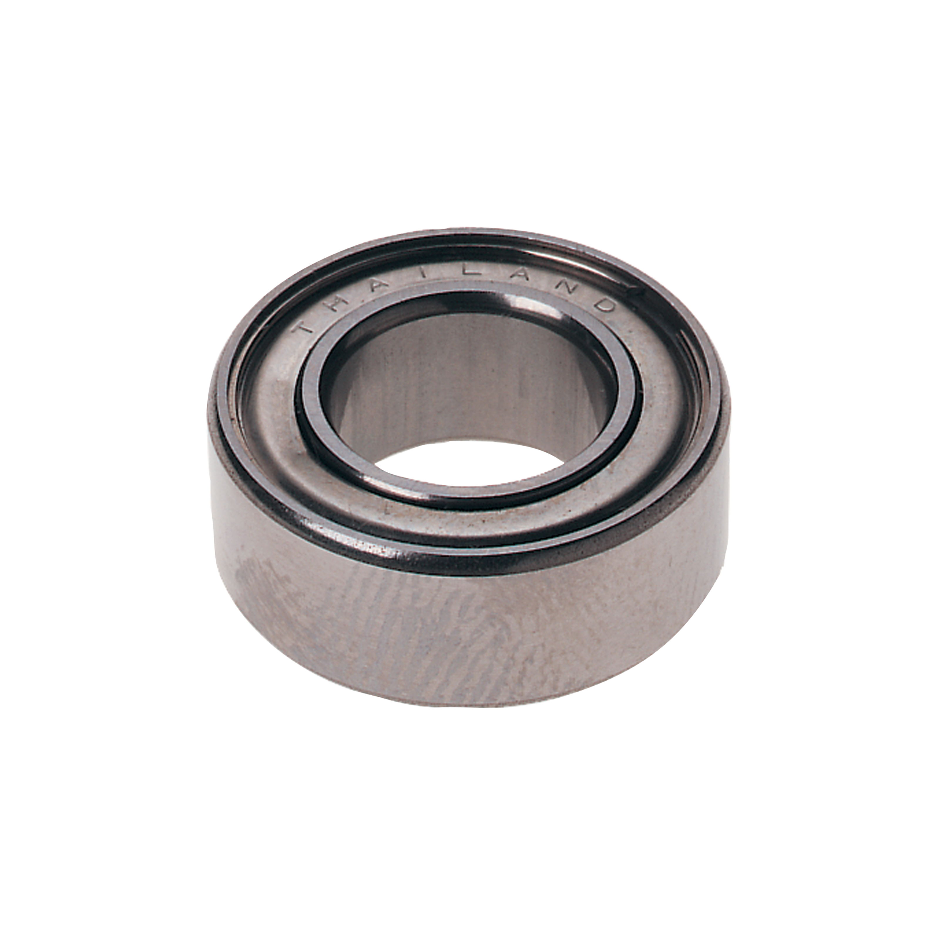 Steel ball bearing with central hollow bore and "THAILAND" text stamped on outer ring.