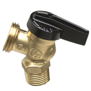 Brass boiler drain valve with 1/2-inch male threaded connection and black lever handle.