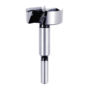 Diablo Forstner bit with cylindrical metal shaft and wide flat cutting head with two wings and center point.