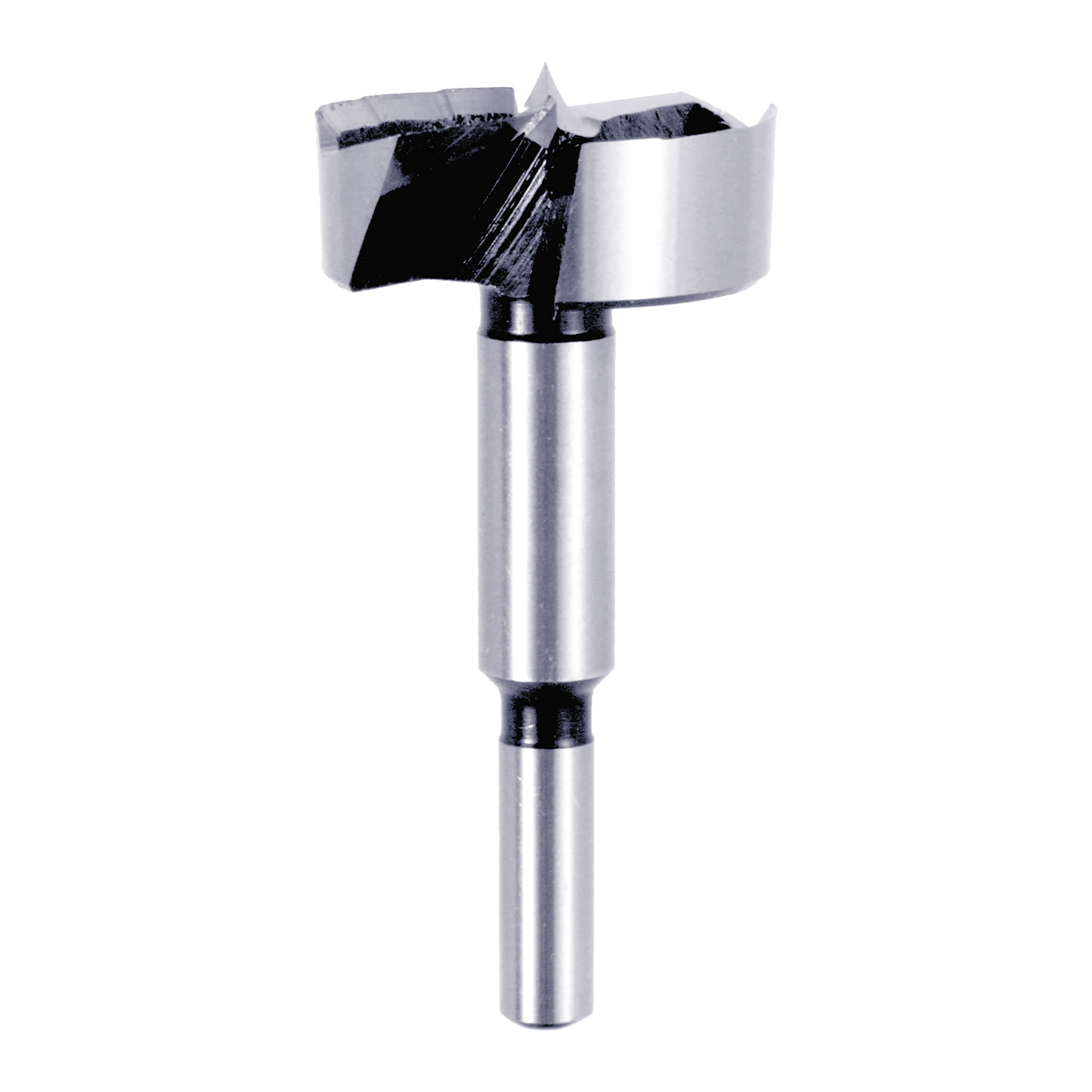 Diablo Forstner bit with cylindrical metal shaft and wide flat cutting head with two wings and center point.