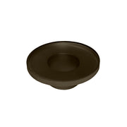 Oil rubbed bronze circular drain throat with center opening and recessed basin design.