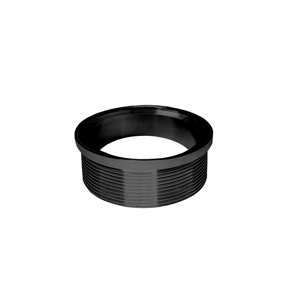 Matte black cylindrical drain throat with threaded exterior and smooth interior rim.