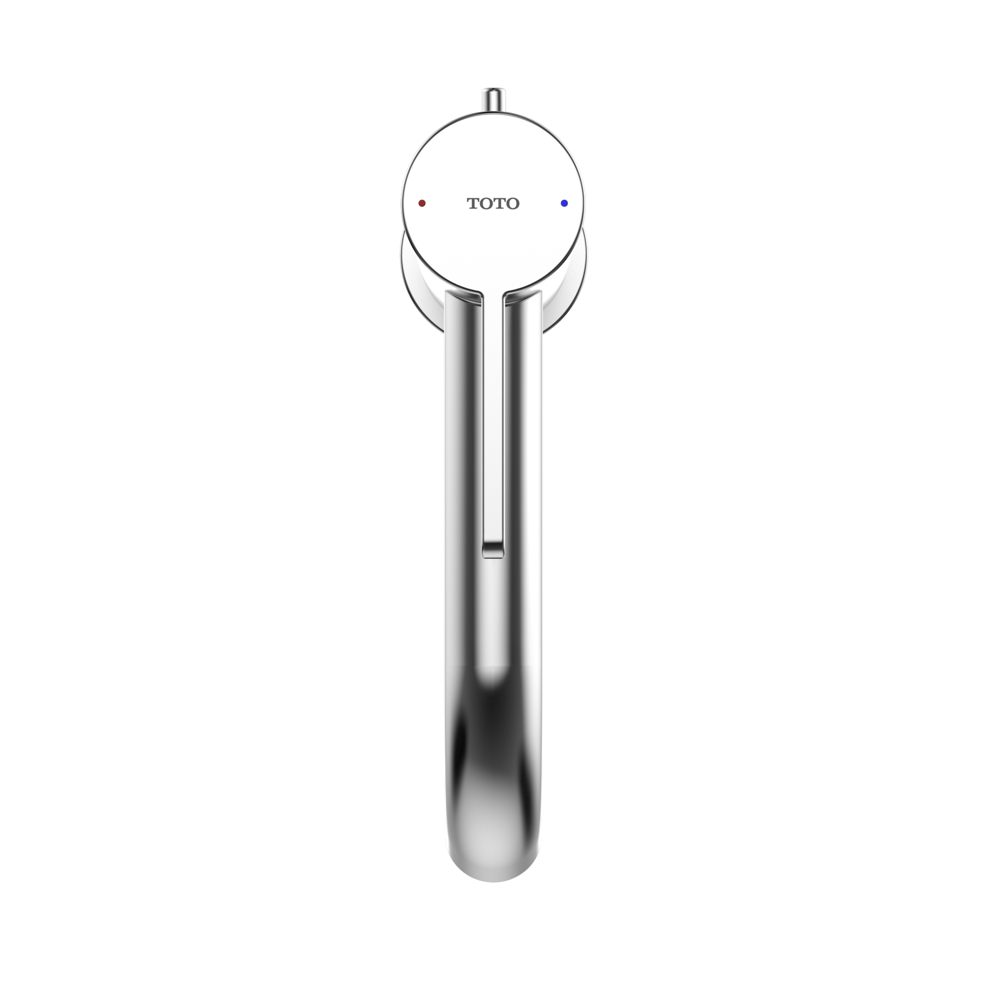 Polished chrome single-handle bathroom sink faucet with circular top and elongated spout, featuring TOTO branding.
