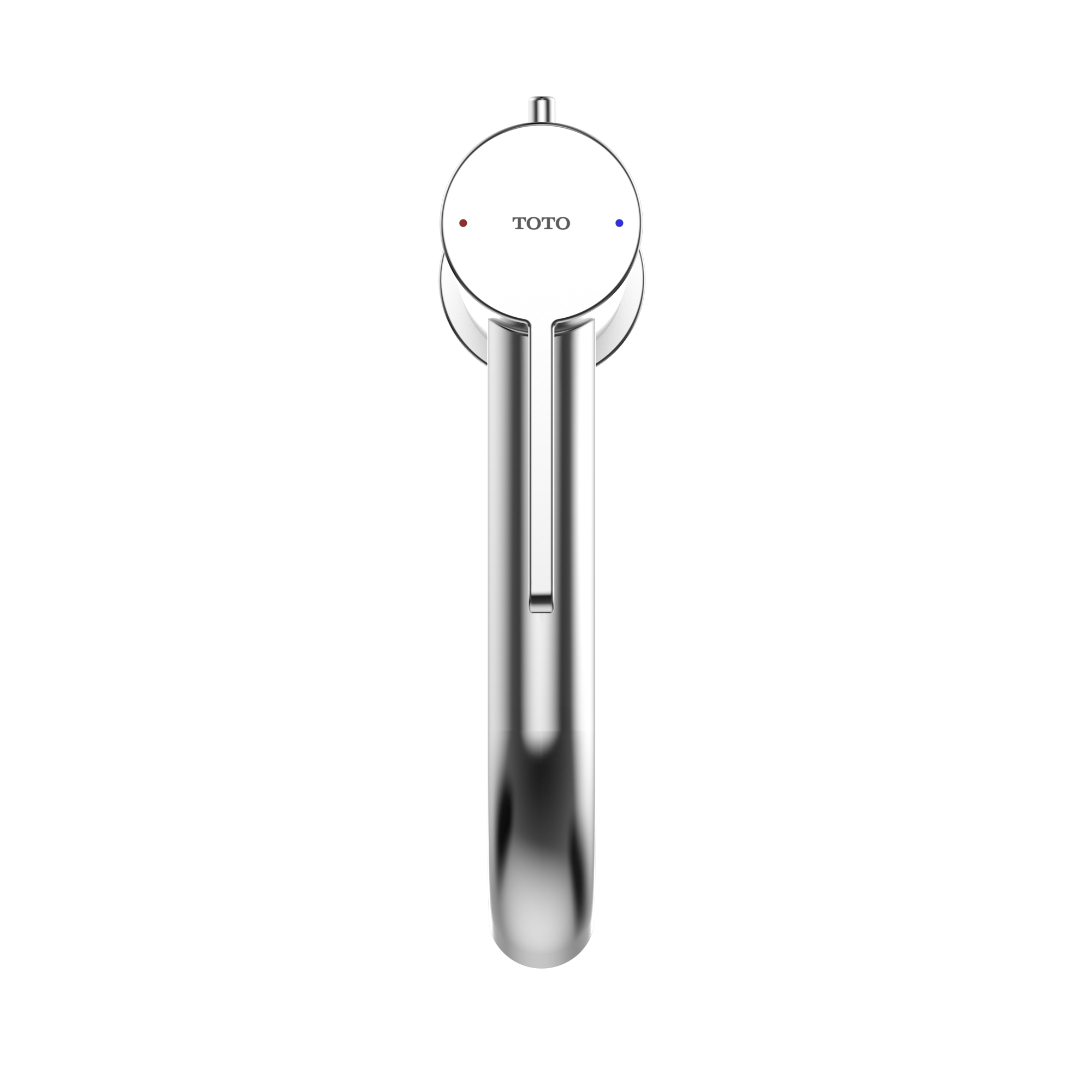 Polished chrome single-handle bathroom sink faucet with circular top and elongated spout, featuring TOTO branding.