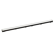 Long linear drain grate in oil rubbed bronze with evenly spaced rectangular openings along the top surface.