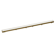 Satin bronze linear drain grate with white center strip and mounting feet along length.