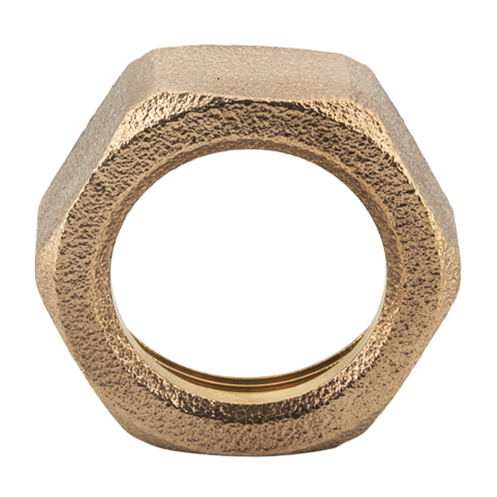 Brass hexagonal radiator nut with 3/4" opening and textured finish.
