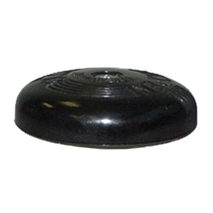 Black dome-shaped radiator valve handle with grooved surface and central mounting point.