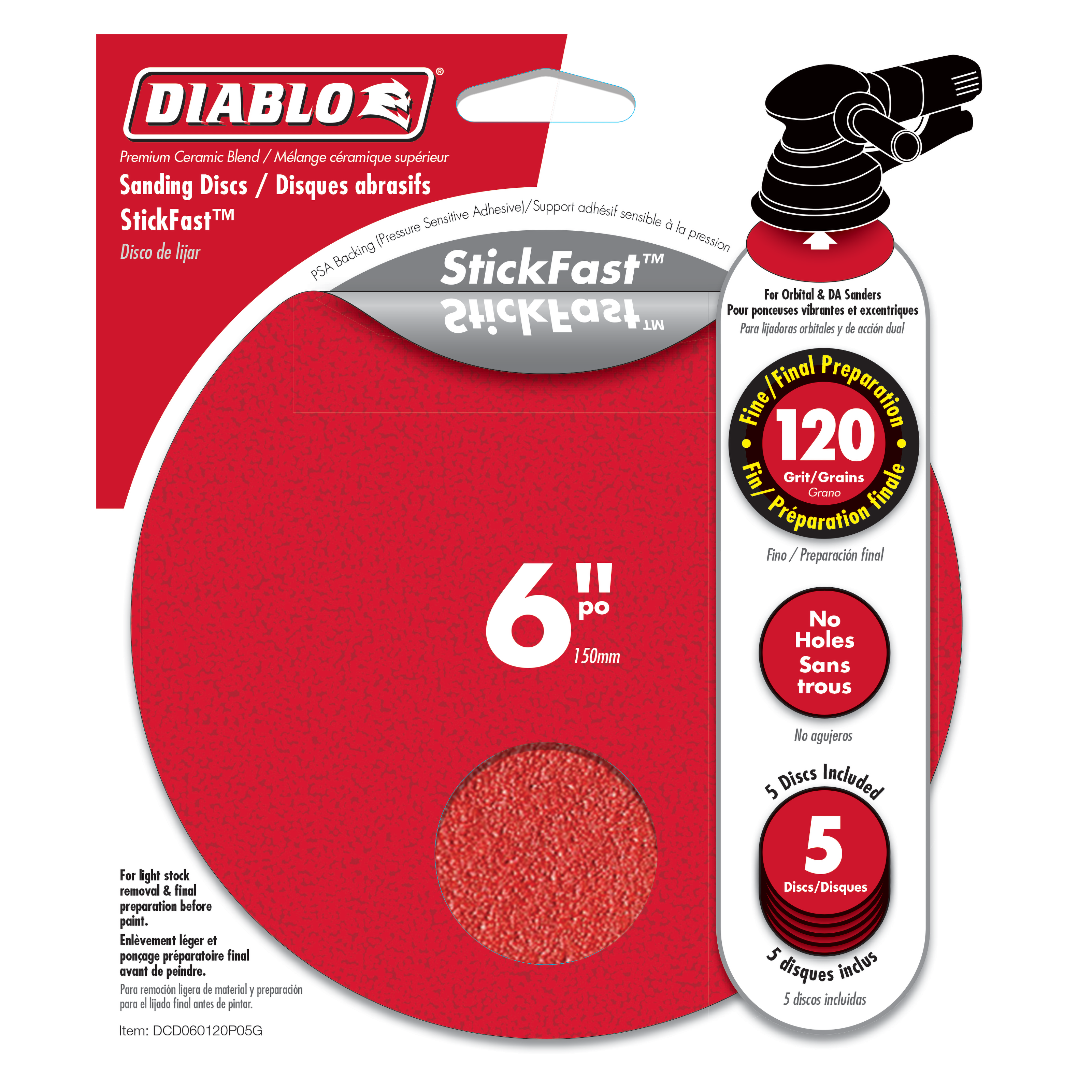 Diablo DCD060120P05G 6 in. 120 Grit (Fine) ROS StickFast Discs (5-Pack)