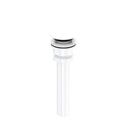 White push drain with chrome top collar and black rubber seal for universal sink installation.