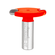 Red and silver router bit with rounded cutting edge and T-shaped handle.