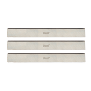 Three rectangular high speed steel planer knives with dark cutting edges and Freud branding on light bodies.